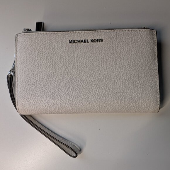 Michael Kors Jet Set Travel Large Double Zip Leather Wristlet Optic White Color - Picture 1 of 6